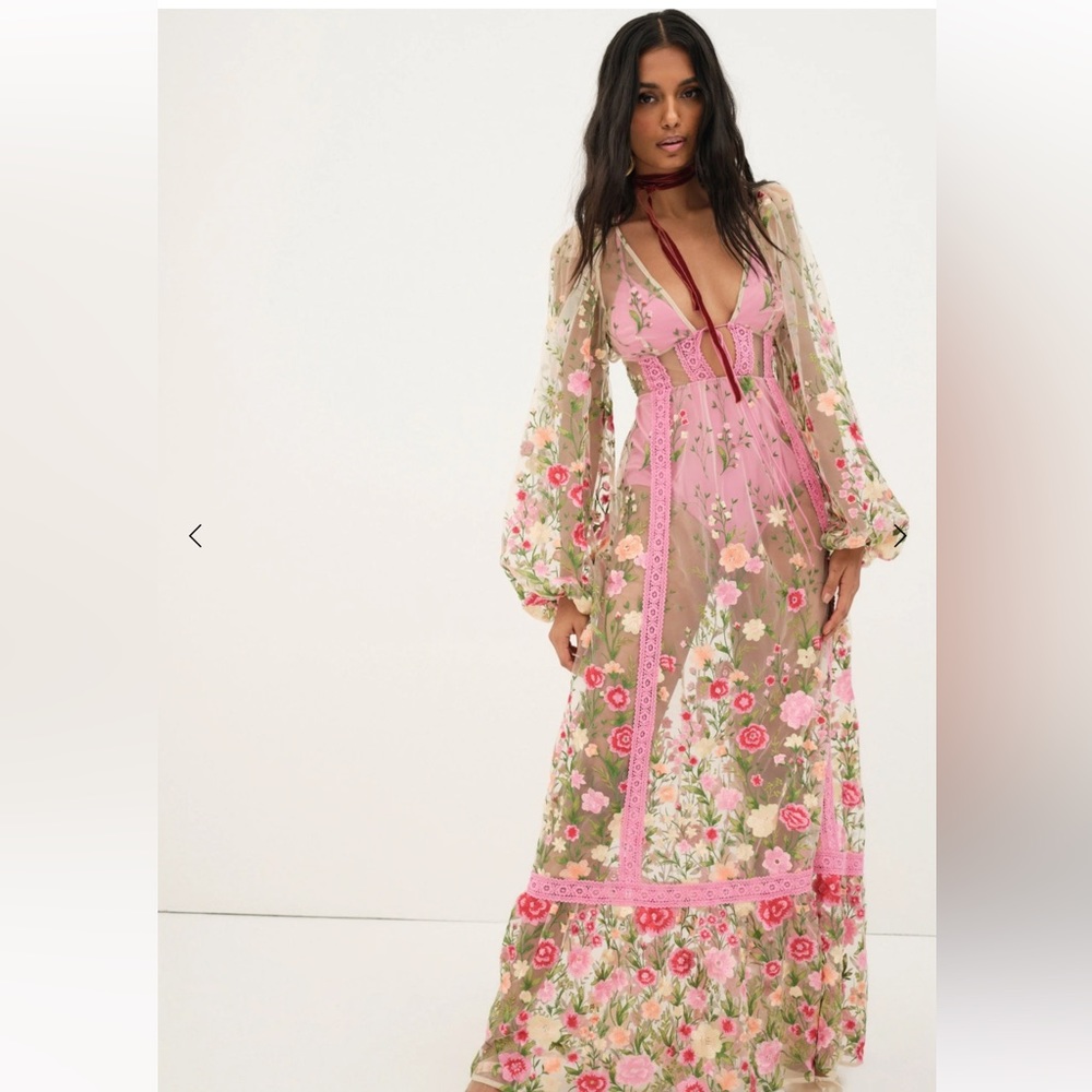 For Love & Lemons Luna Embroidered Bouquet Floral Maxi Dress M - Picture 4 of 10